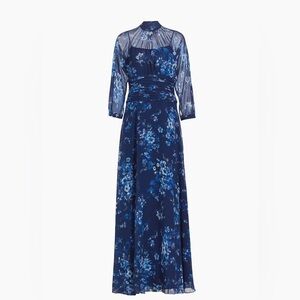 Teri Jon by Rickie Freeman Floral Chiffon Mock Turtleneck Maxi Dress